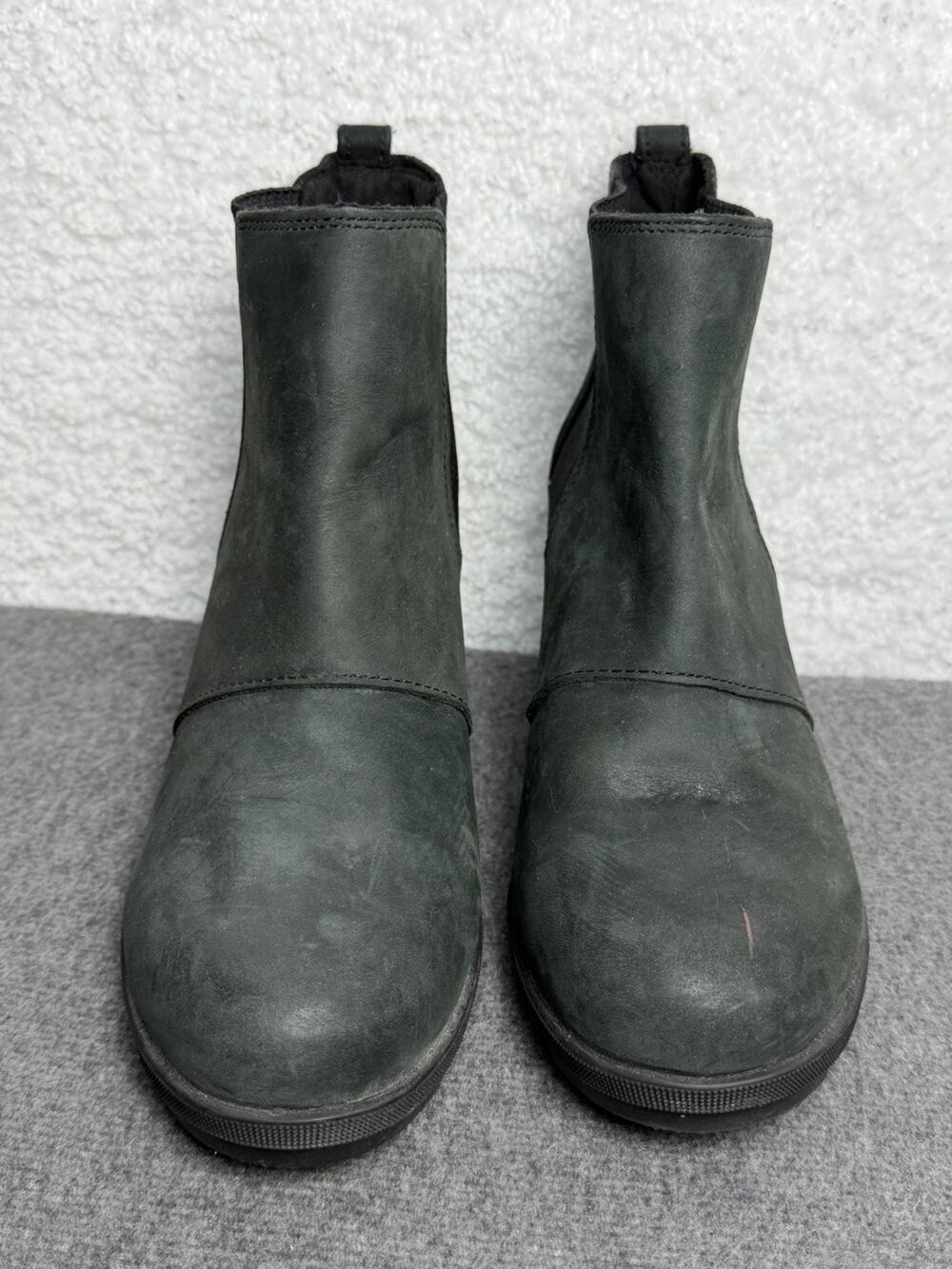 Sorel Joan of Arctic Boots Black Nubuck Chelsea Bootie Hidden Wedge - Women's 10